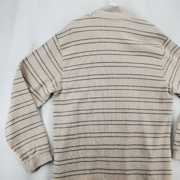 IZOD Sweater Men's Long Sleeve Striped 1/4 Zip Pullover High Neck Tan Large - Picture 10 of 12